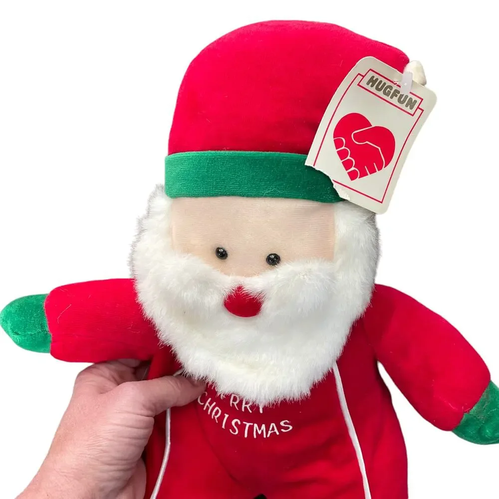 HugFun Santa Claus Plush with Rattle Inside Ho Ho Feet Christmas Vtg TAGS READ